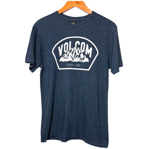Volcom Mens T-Shirt Blue Heathered Graphic Mountain Since 1991 Tee M - Picture 1 of 8
